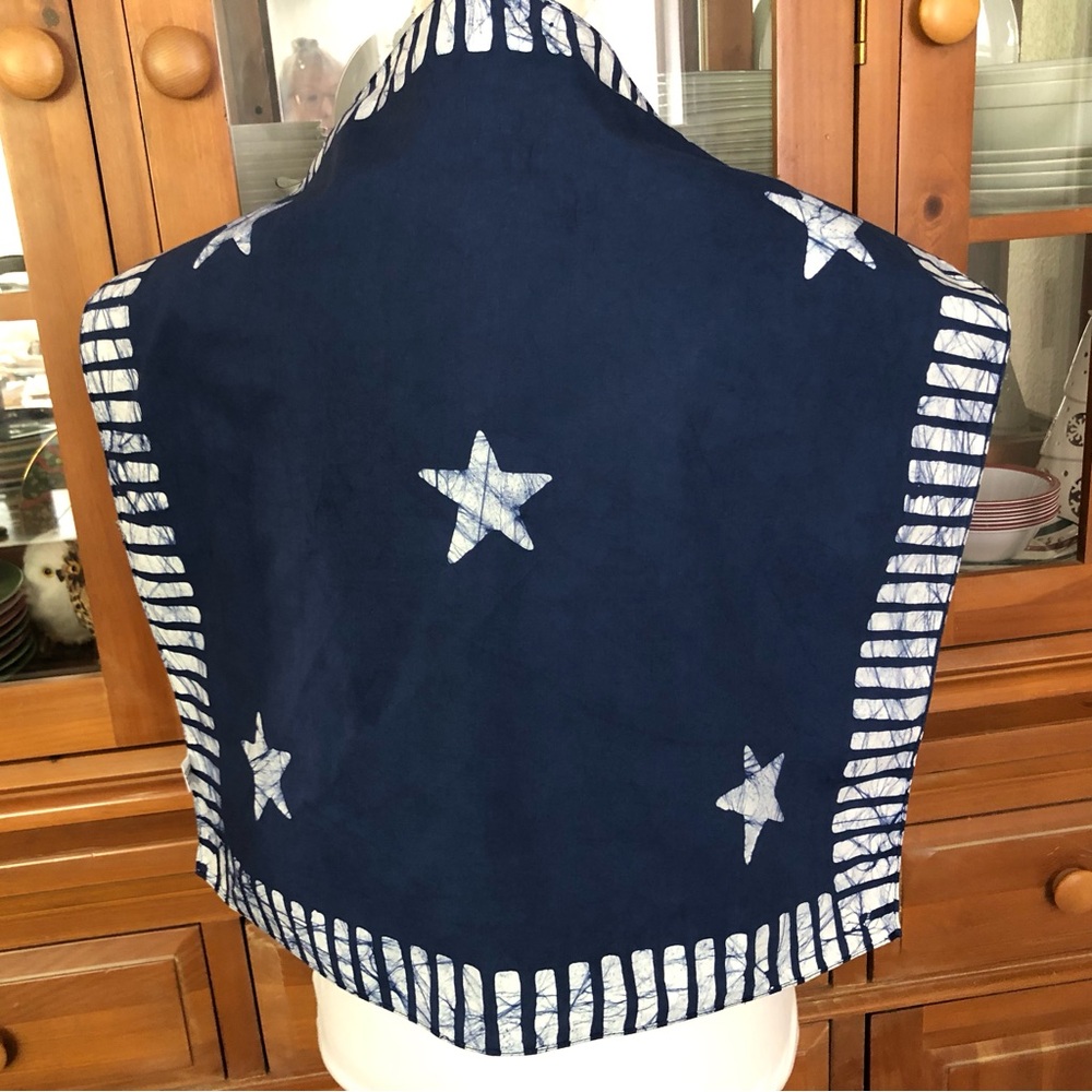 New Navy Star Pattern Bandana with White Batik Accents - Picture 5 of 7